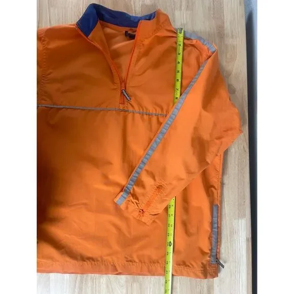 Land's End Men's Size XL Orange Rain Jacket 1/4 Zip Pullover Long Sleeve Pockets